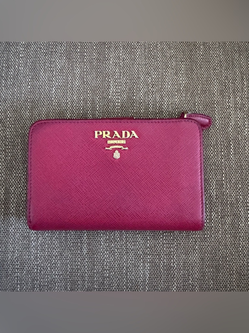 Prada Saffiano Zip Wallet in Fuoco Red-Pink